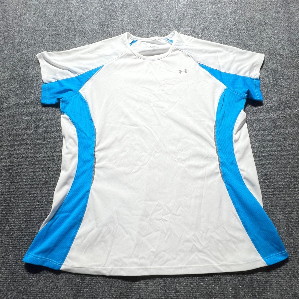 Under Armour Boys Short Sleeve‎ Athletic T-Shirt White Blue Large Mesh